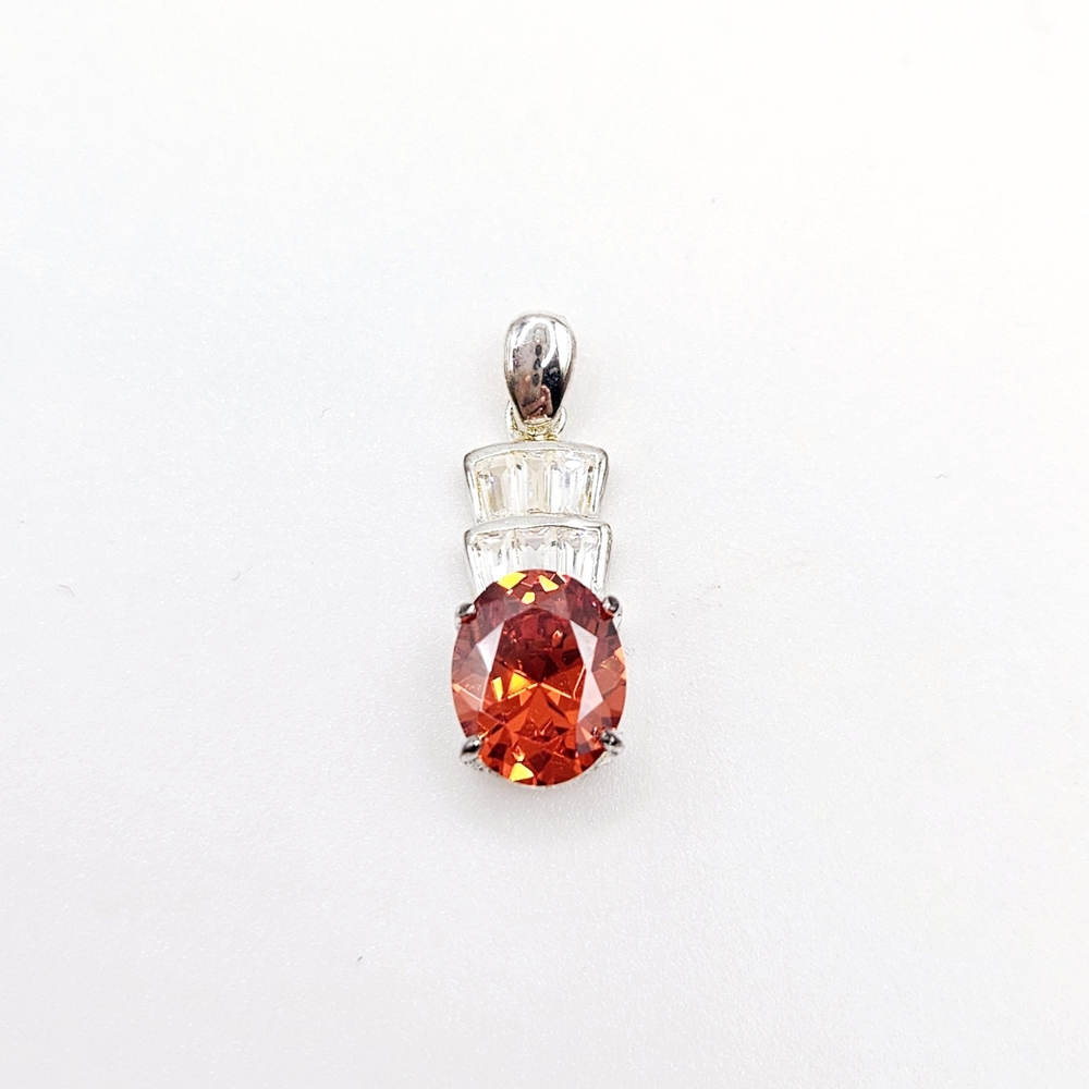 Orange and Silver Gemstone Pendant with Delicate Design New